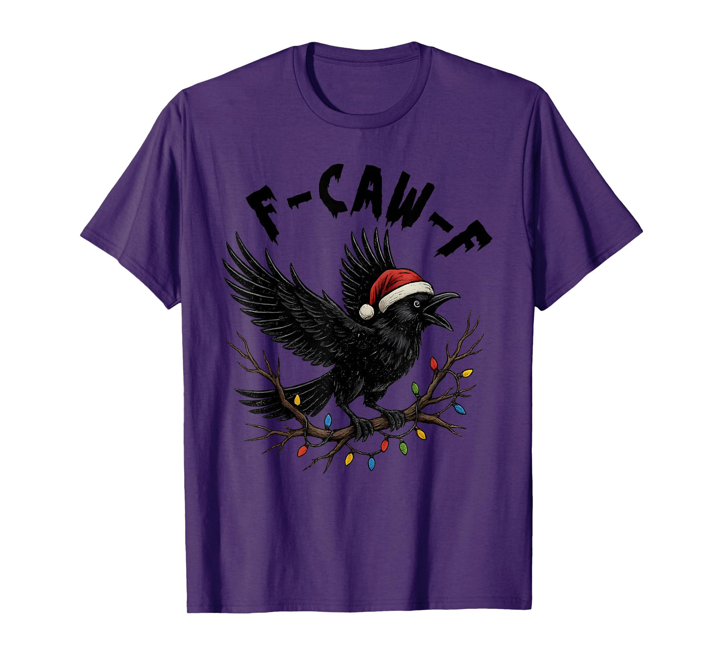 Black Crow F-Caw-F Funny Retro Christmas Lights Santa Hat T-Shirt