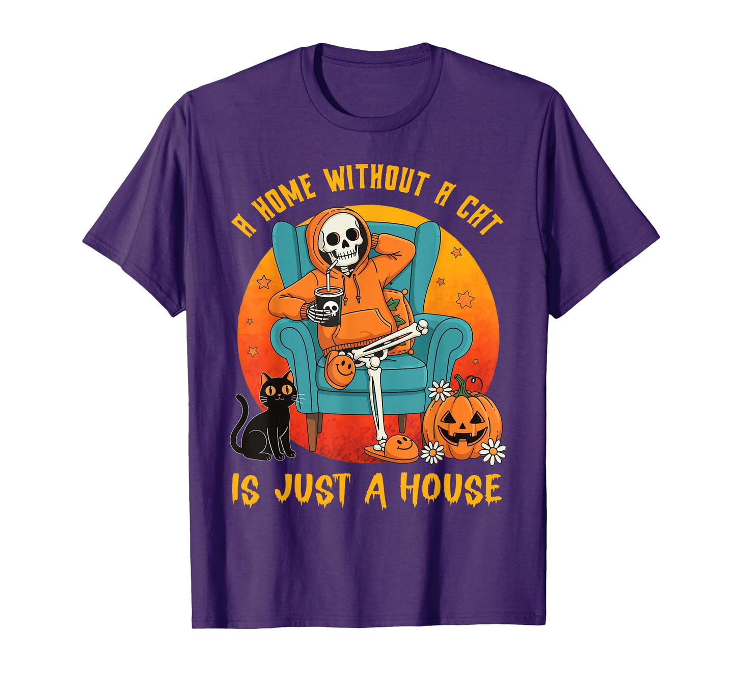 Spooky Skeleton Halloween A Home Without a Black Cat Pumpkin T-Shirt