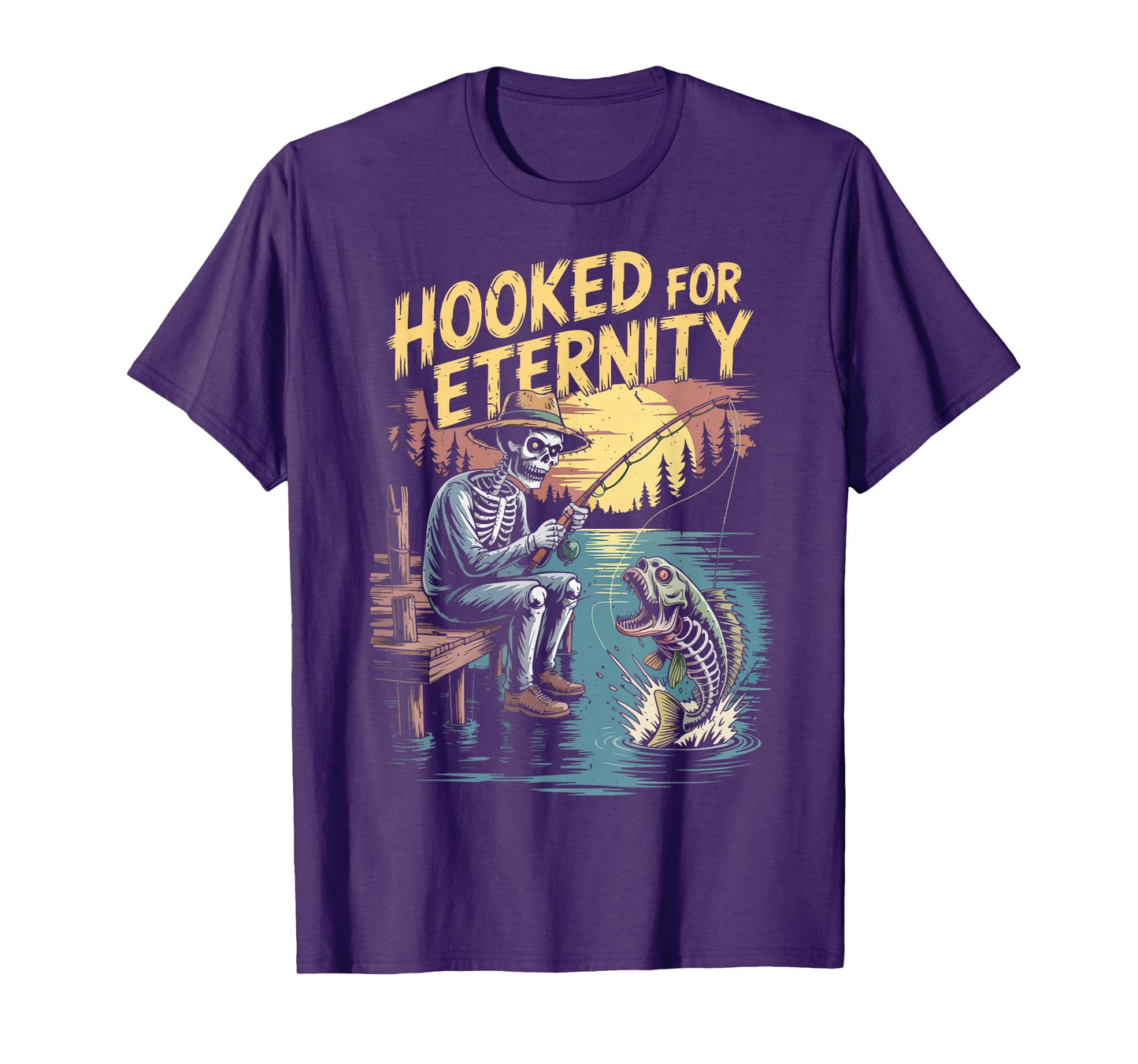 Skeleton Fishing Halloween Hooked Eternity Funny Dad Gift T-Shirt