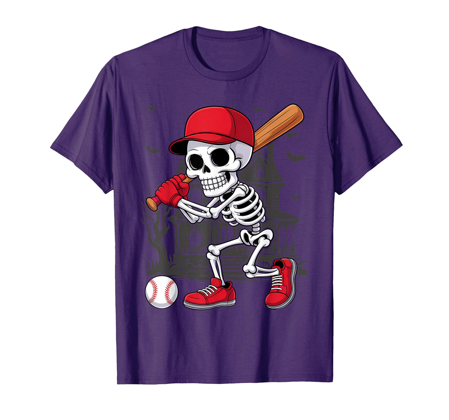 Baseball Skeleton Halloween Funny Playing T-Shirt