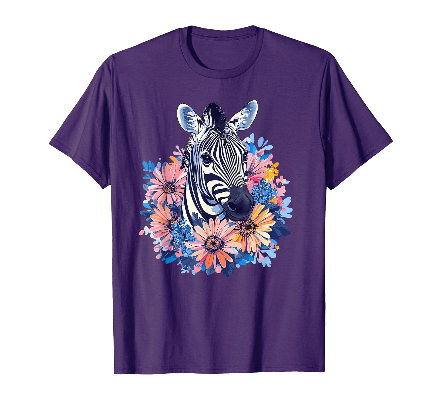Zebra With Flowers Vibrant Nature T-Shirt