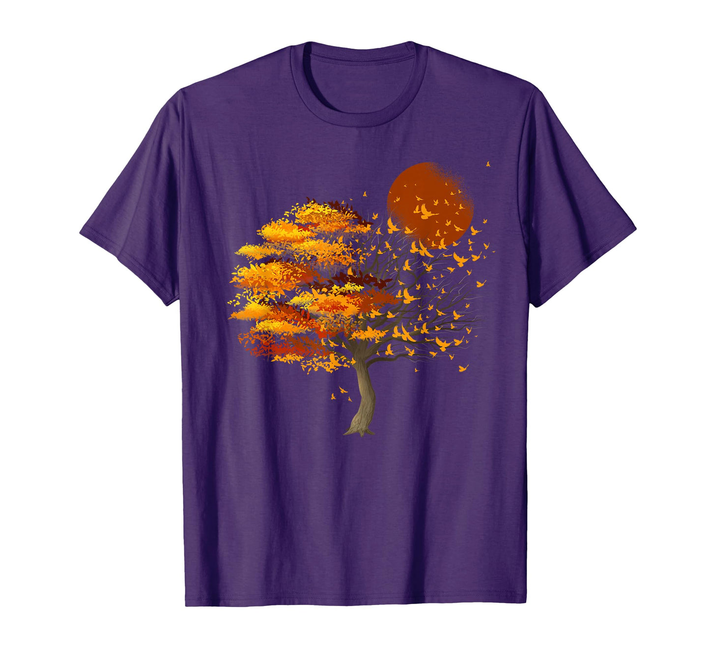 Nature Wildlife Full Moon Tree Flock Of Birds Outdoor Forest T-Shirt