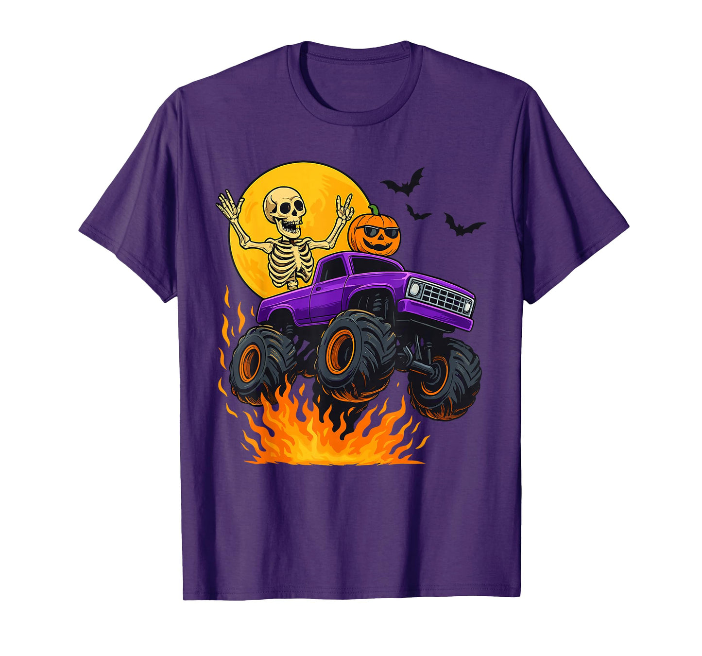 Spooky Skeleton Riding Monster Truck Halloween Costume T-Shirt