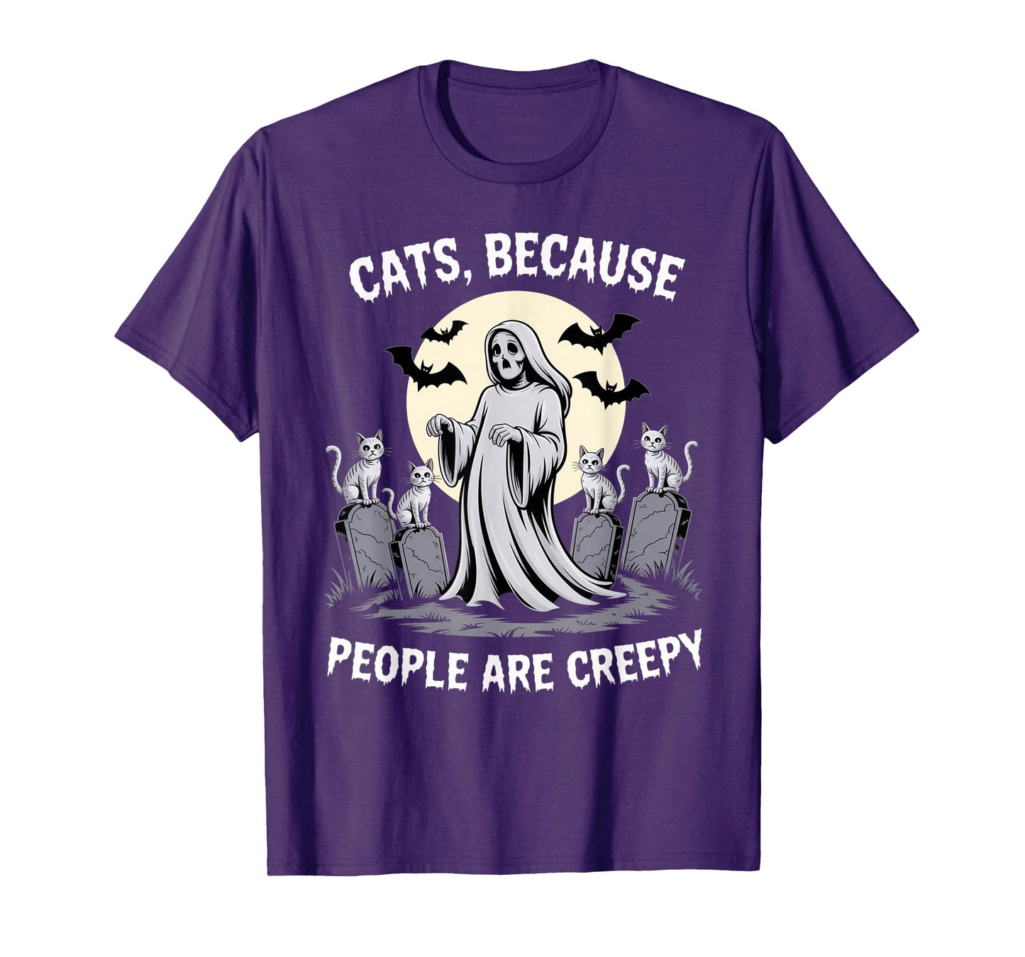 Cats Because People are Creepy Ghost Halloween Cat Mom Kids T-Shirt