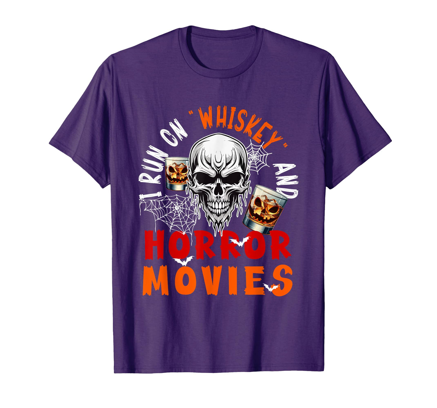 Running On Whiskey and Horror Movies Halloween Skull Drinker T-Shirt