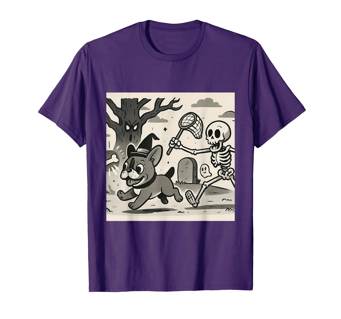 Funny Halloween French Bulldog Skeleton Spooky Season T-Shirt