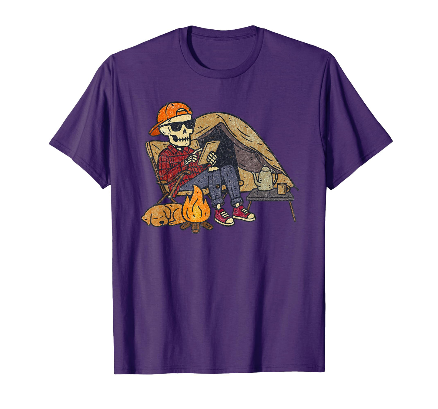 Vintage Halloween Skeleton Camping Funny Spooky Costume T-Shirt