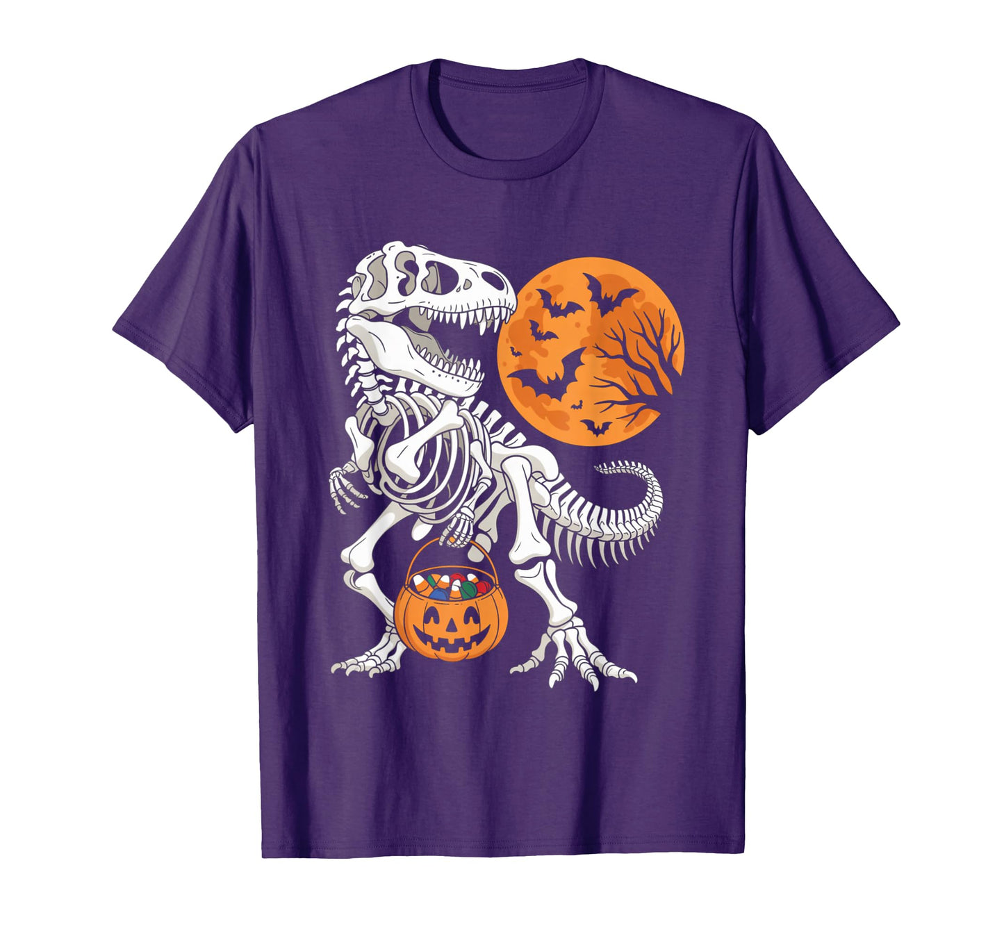Halloween Boys Dinosaur Skeleton T rex Scary Pumpkin Spooky T-Shirt