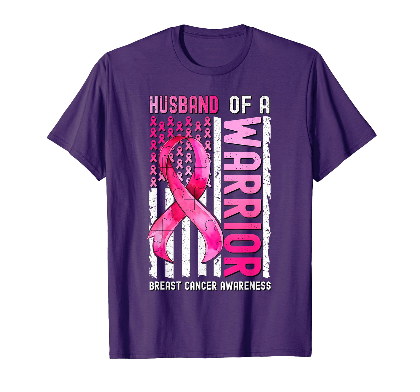 Husband Of A Warrior Breast Cancer USA Flag Awareness Pink T-Shirt