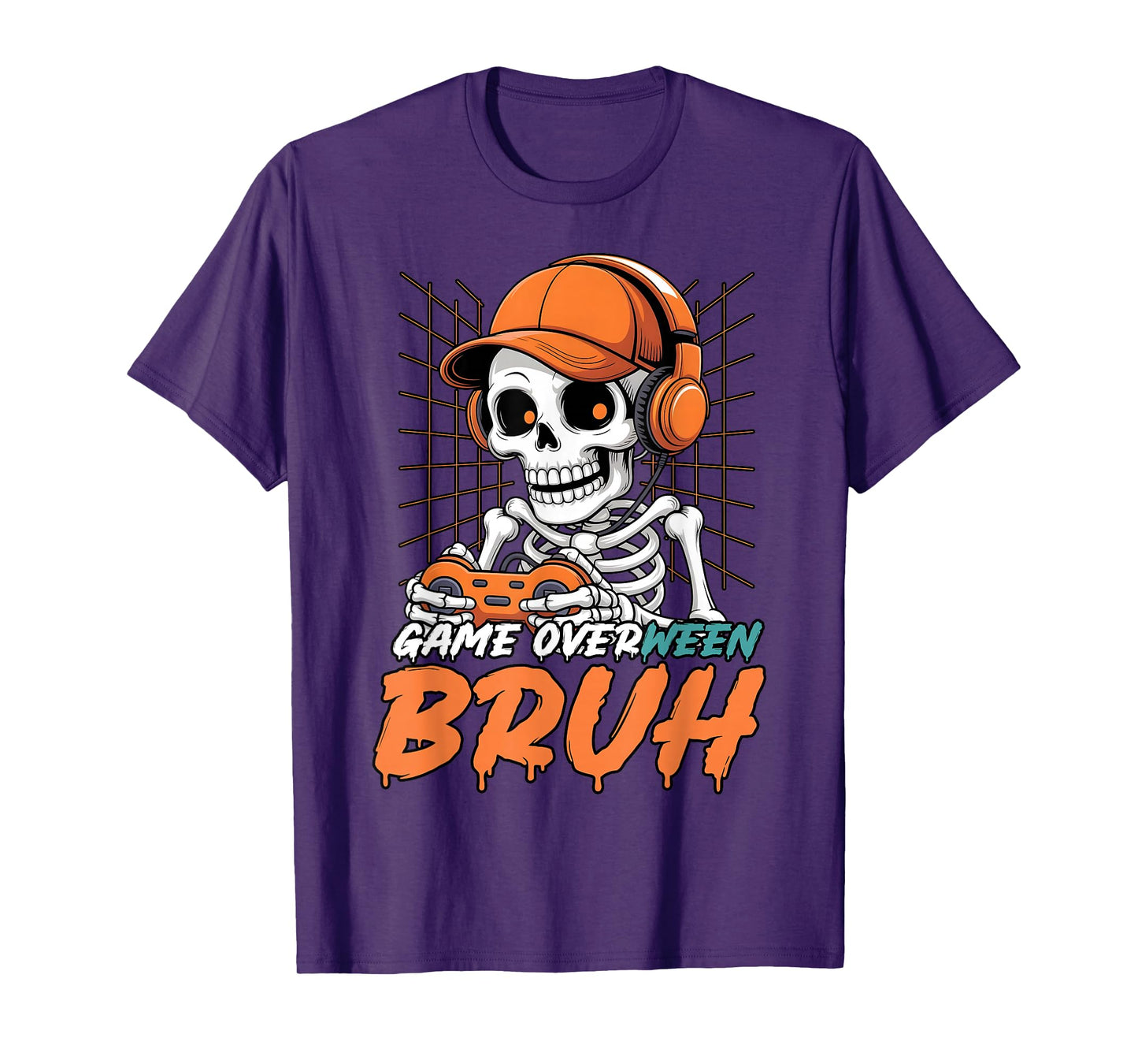 Halloween Skeleton Gamer Game Overween Bruh Boys Men T-Shirt