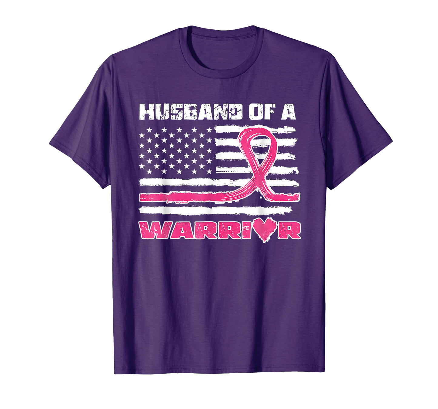 Pink Ribbon American Flag Husband Of A Warrior Breast Cancer T-Shirt