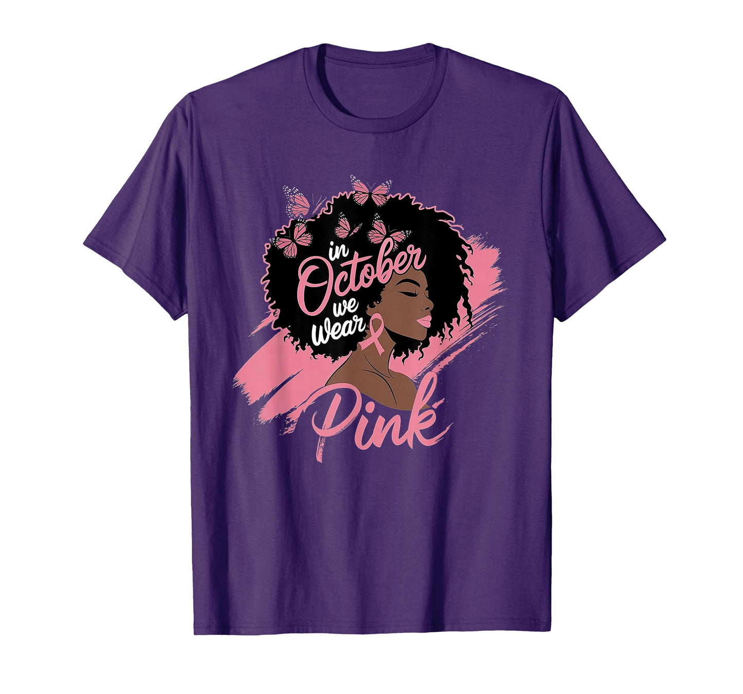 in October We Wear Pink Black Women Breast Cancer Awareness T-Shirt