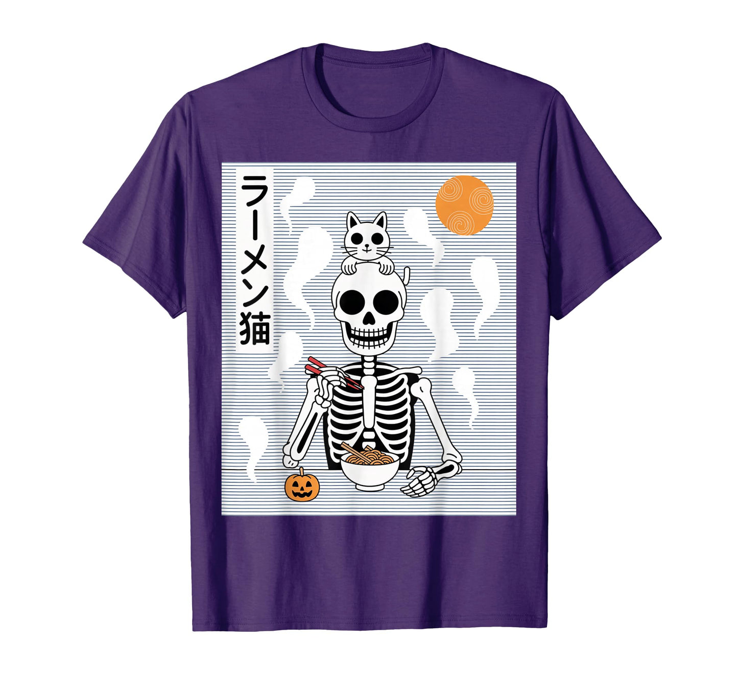 Ramen Cat Skeleton Halloween Japanese Noodles Funny Cute T-Shirt
