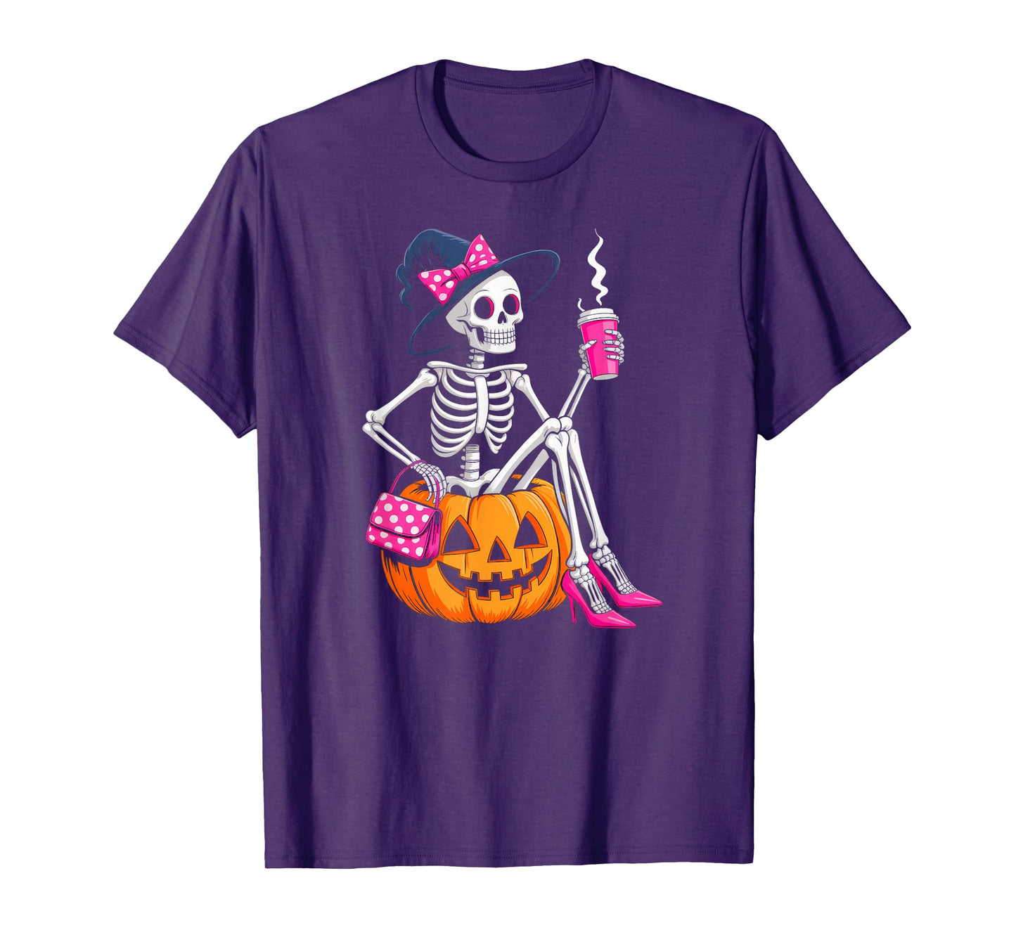 Skeleton Drinking Coffee Lover Halloween Costume Girls Women T-Shirt