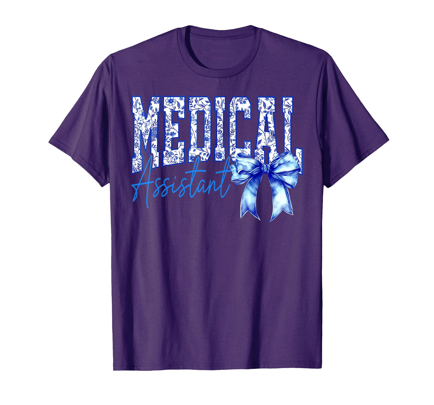 Retro Medical Assistant Floral Blue Coquette Bow Mothers Day T-Shirt