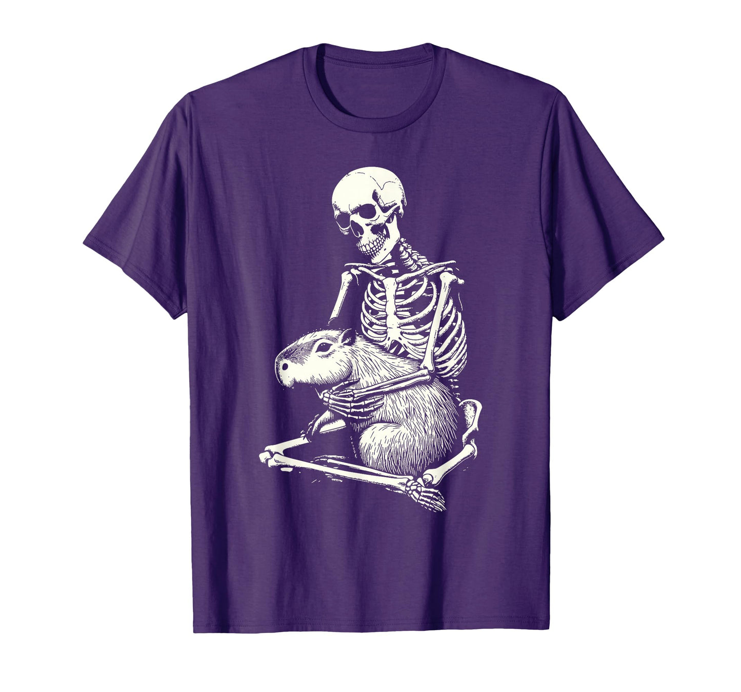 Skeleton Hugging Capybara Halloween T-Shirt