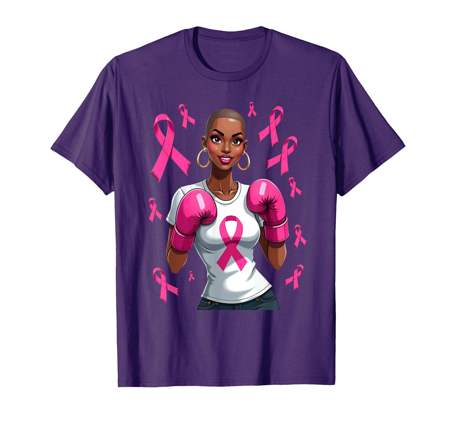 Afro Girl Melanin Breast Cancer Fighter Boxing Boxer T-Shirt