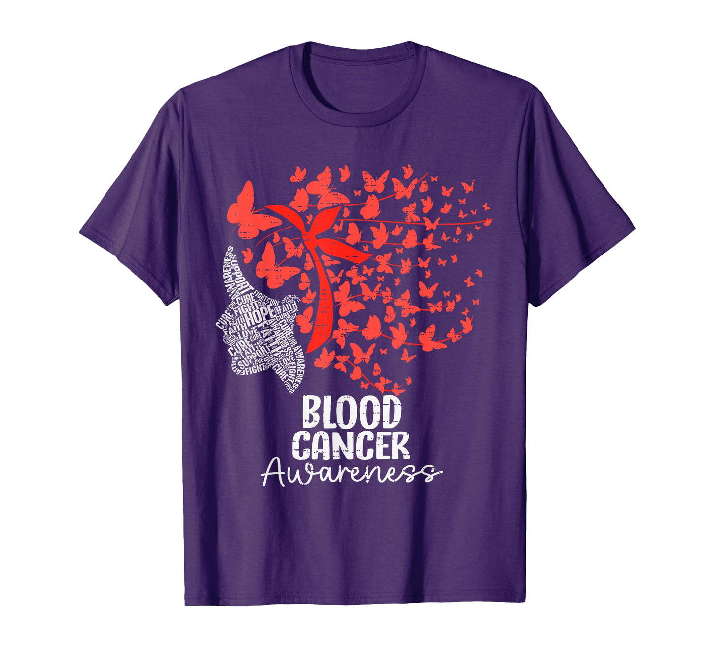 Womens Blood Cancer Awareness Butterfly Ribbon Red Support T-Shirt