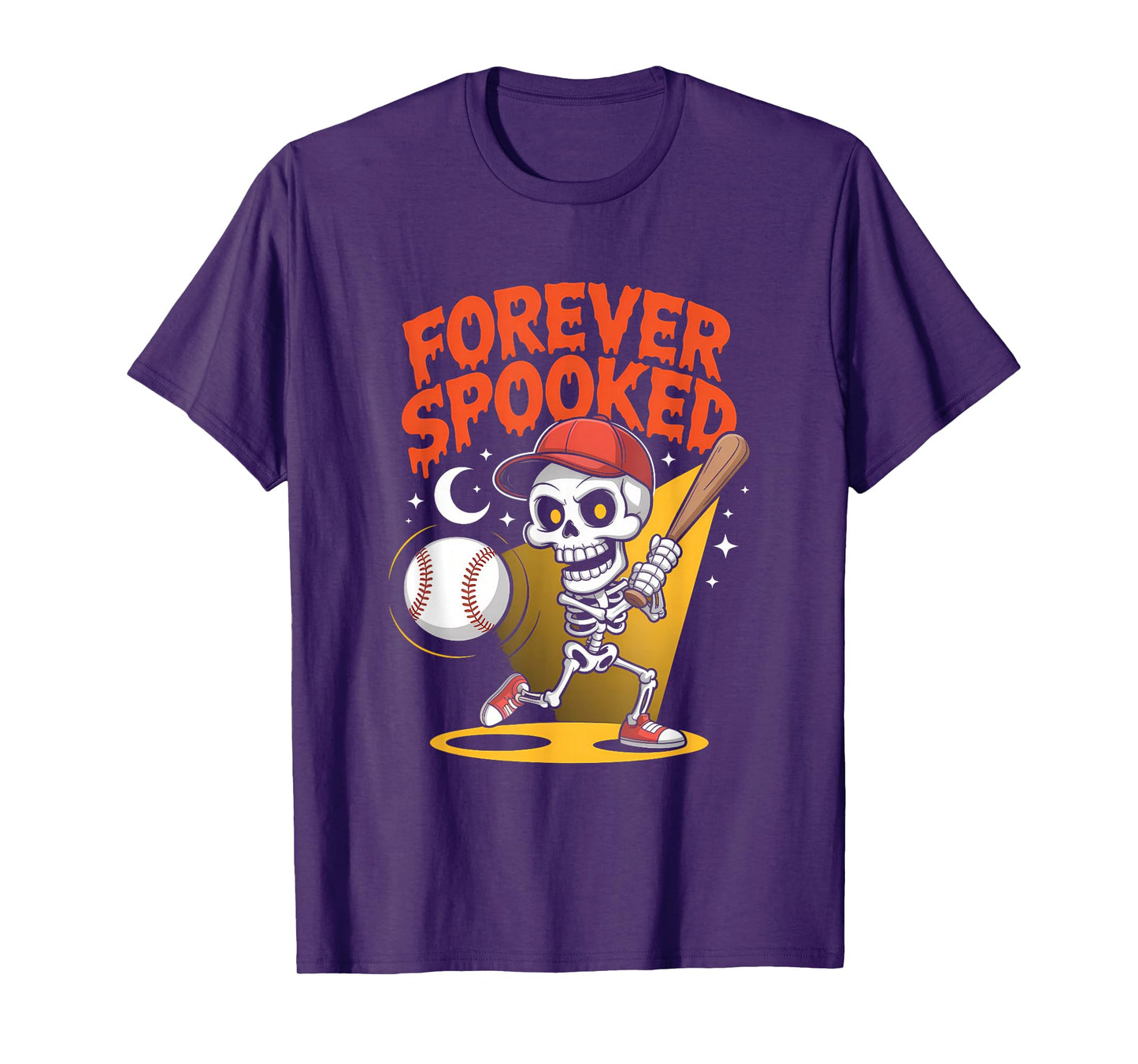 Halloween Skeleton Baseball Forever Spooked Tee T-Shirt