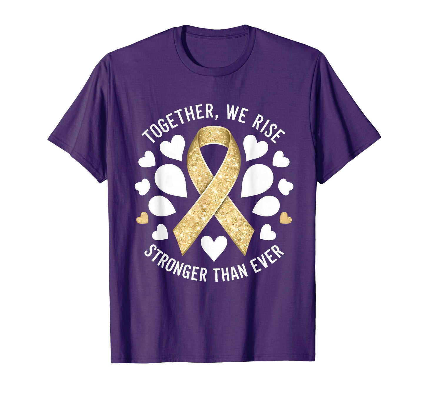 We Rise Stronger Gold Ribbon Childhood Cancer Awareness T-Shirt