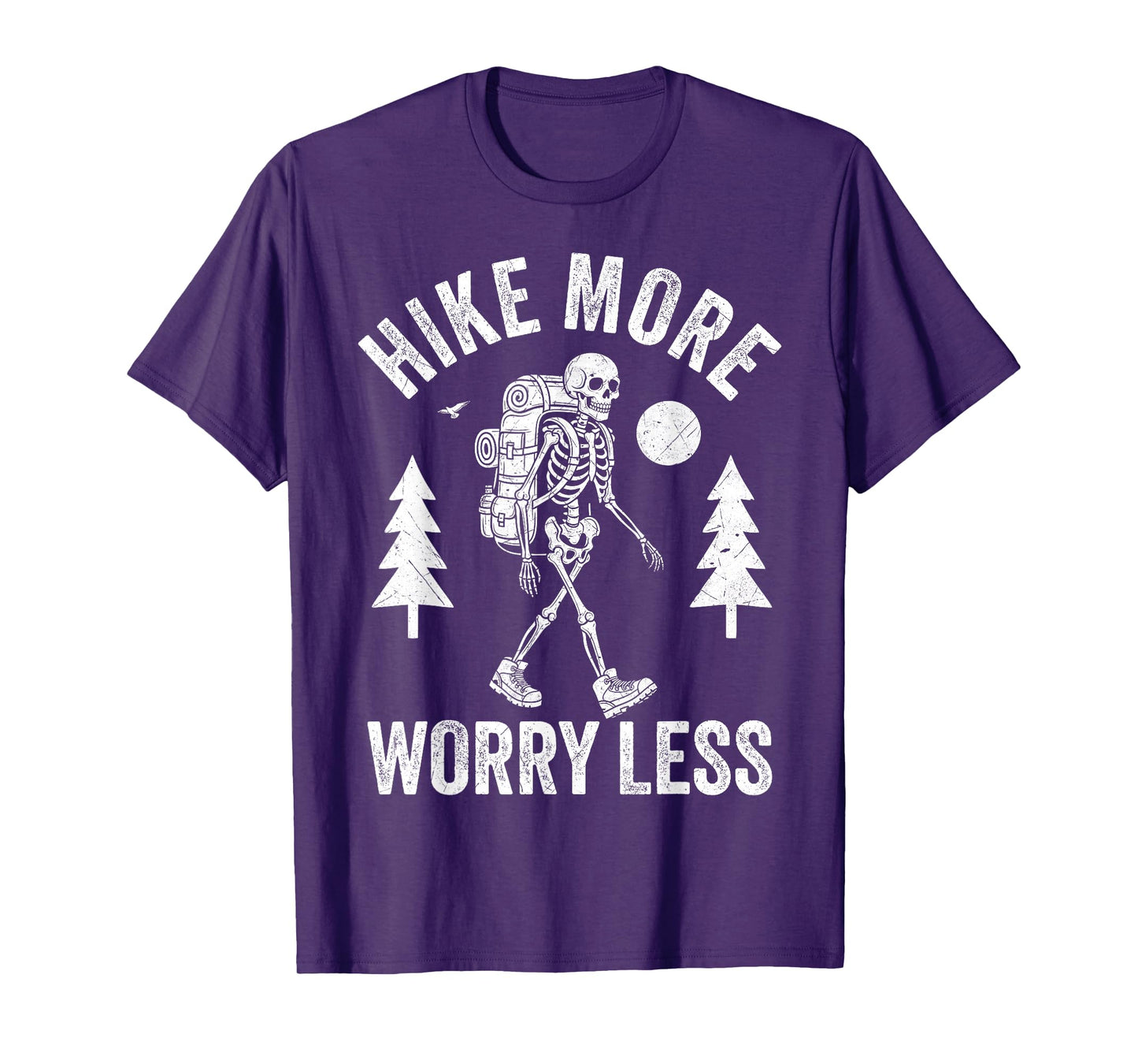 Hike More Worry Less Skeleton Backpacker Halloween Hiking T-Shirt