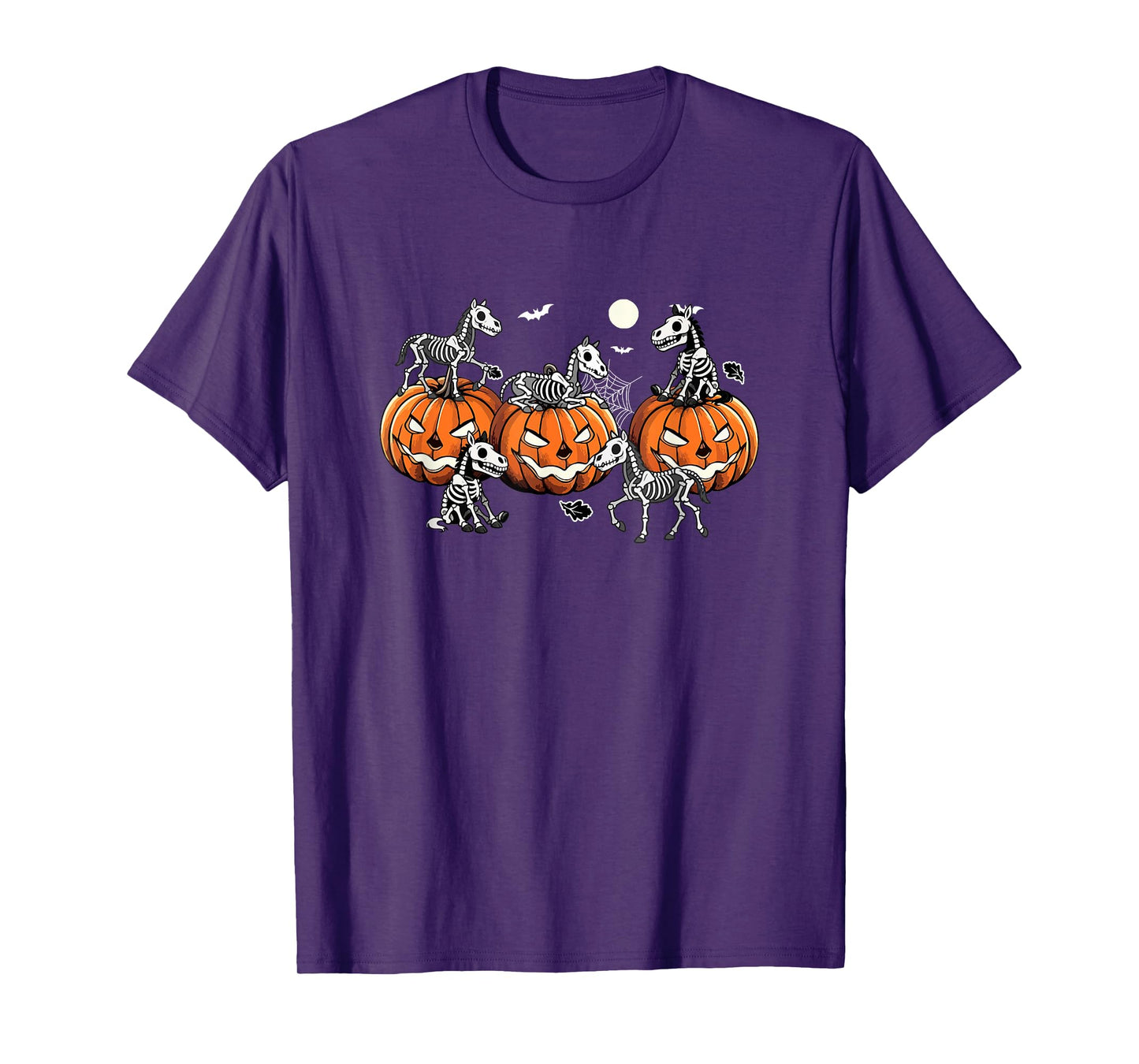 Group Skeleton Horses On Carved Pumpkins Halloween Farmer T-Shirt