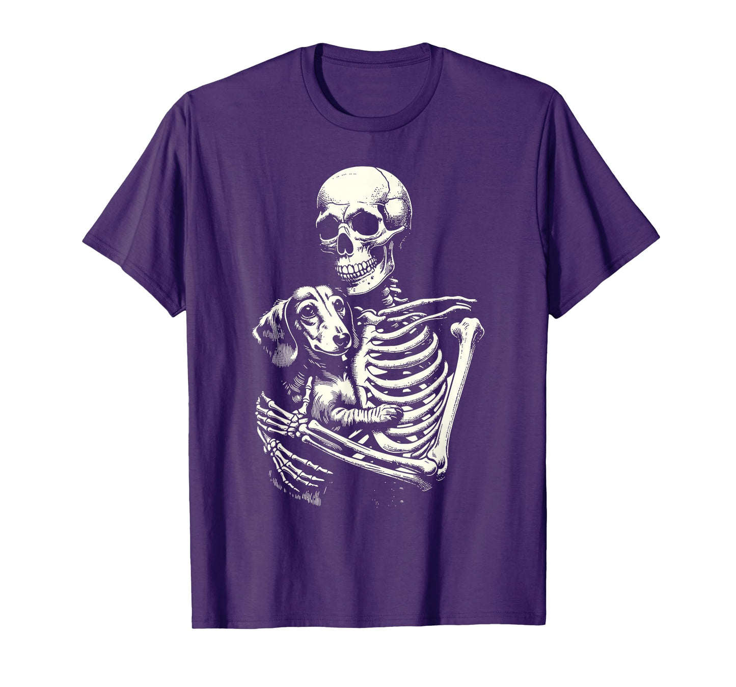 Skeleton Holding Dachshund Halloween Dog Lover Dog Mom Dad T-Shirt