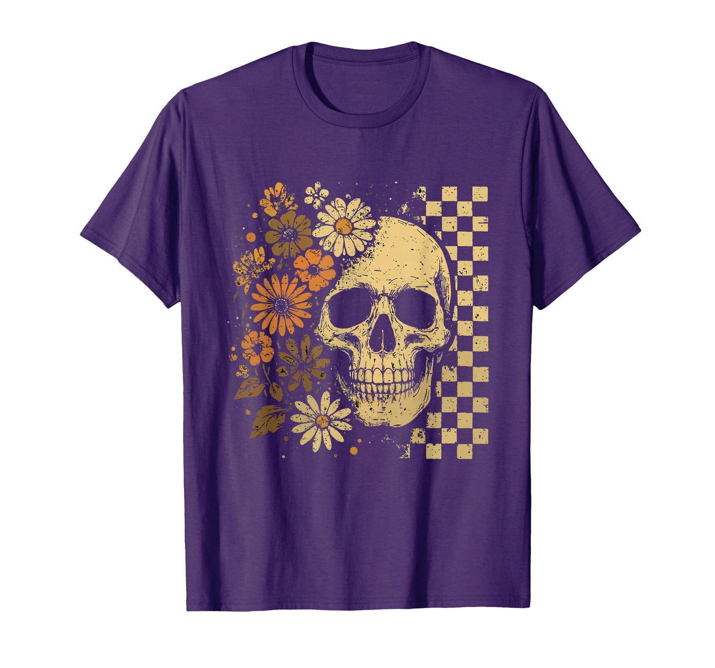 Retro Floral Skeleton Skull Halloween Funny Spooky Season T-Shirt