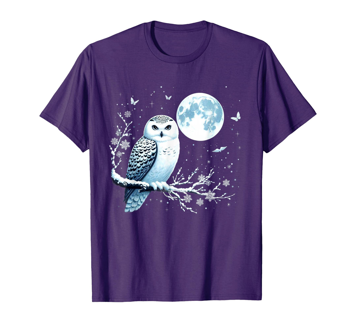Snowy Owl Moon Snow Falling Snowy Owl Bird Lovers Art T-Shirt
