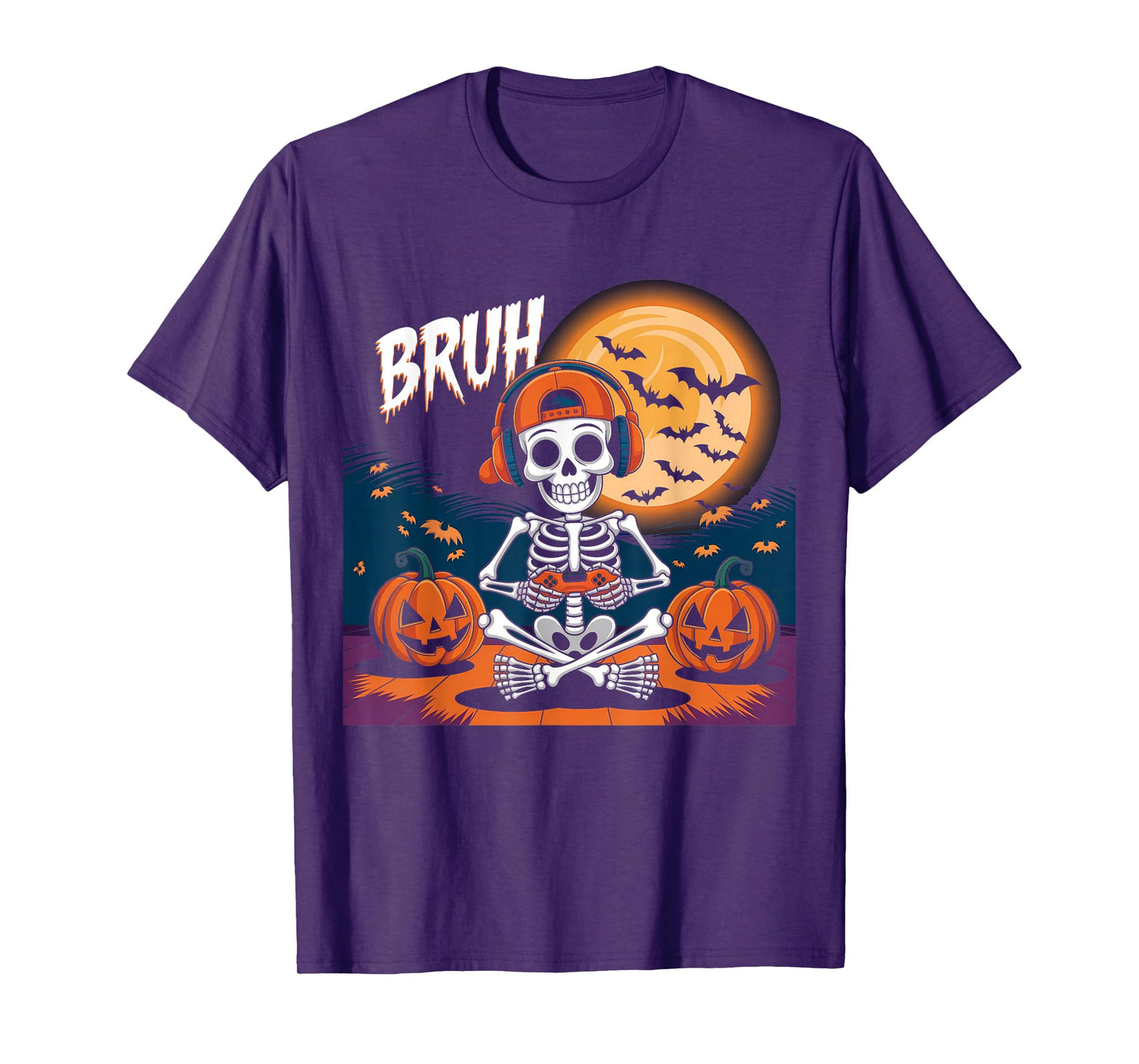 Halloween Skeleton Video Gaming Gamer Boys Teens Youths Men T-Shirt