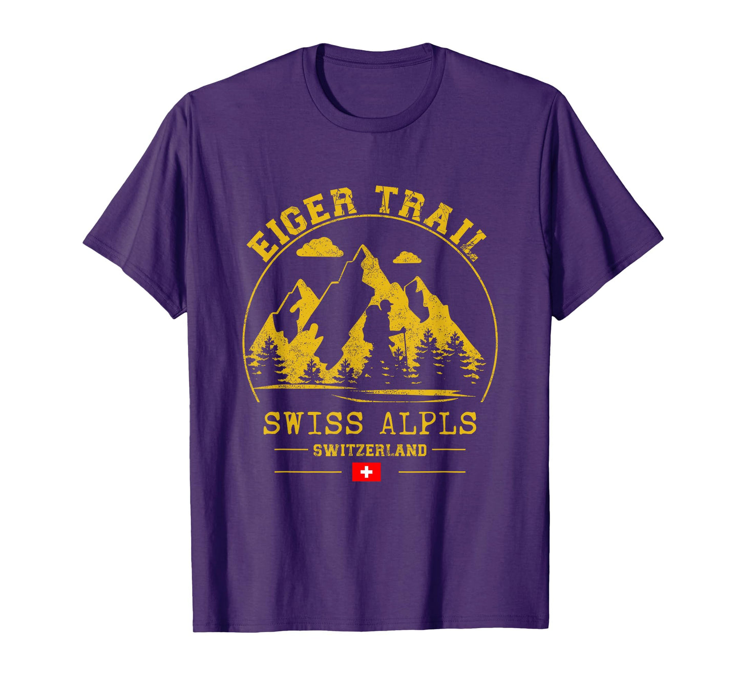 Eiger Trail Swiss Alps Trekking Switzerland Flag Hiking T-Shirt