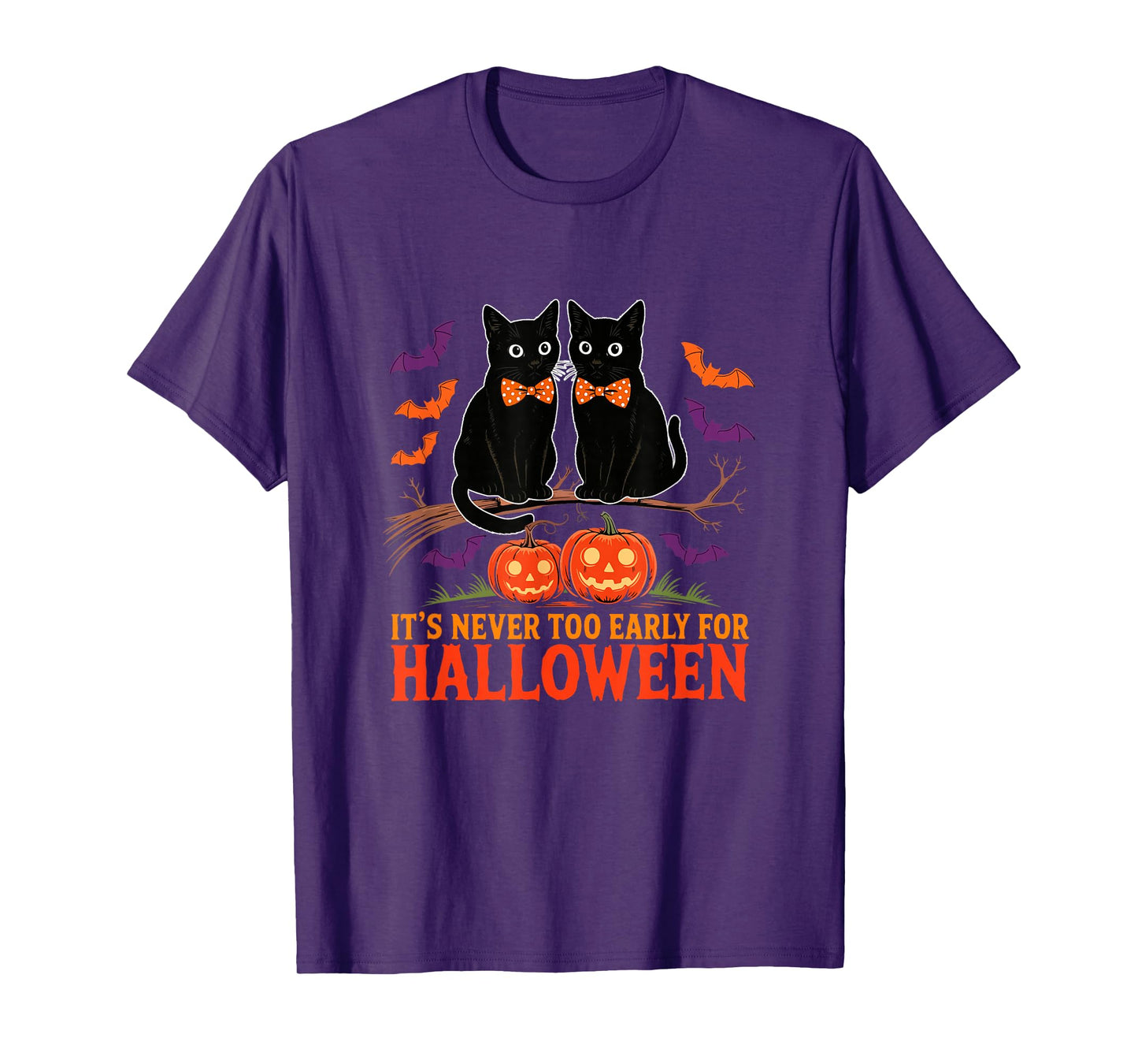 Not Too Early for Halloween Couple Cats Carved Pumpkins T-Shirt