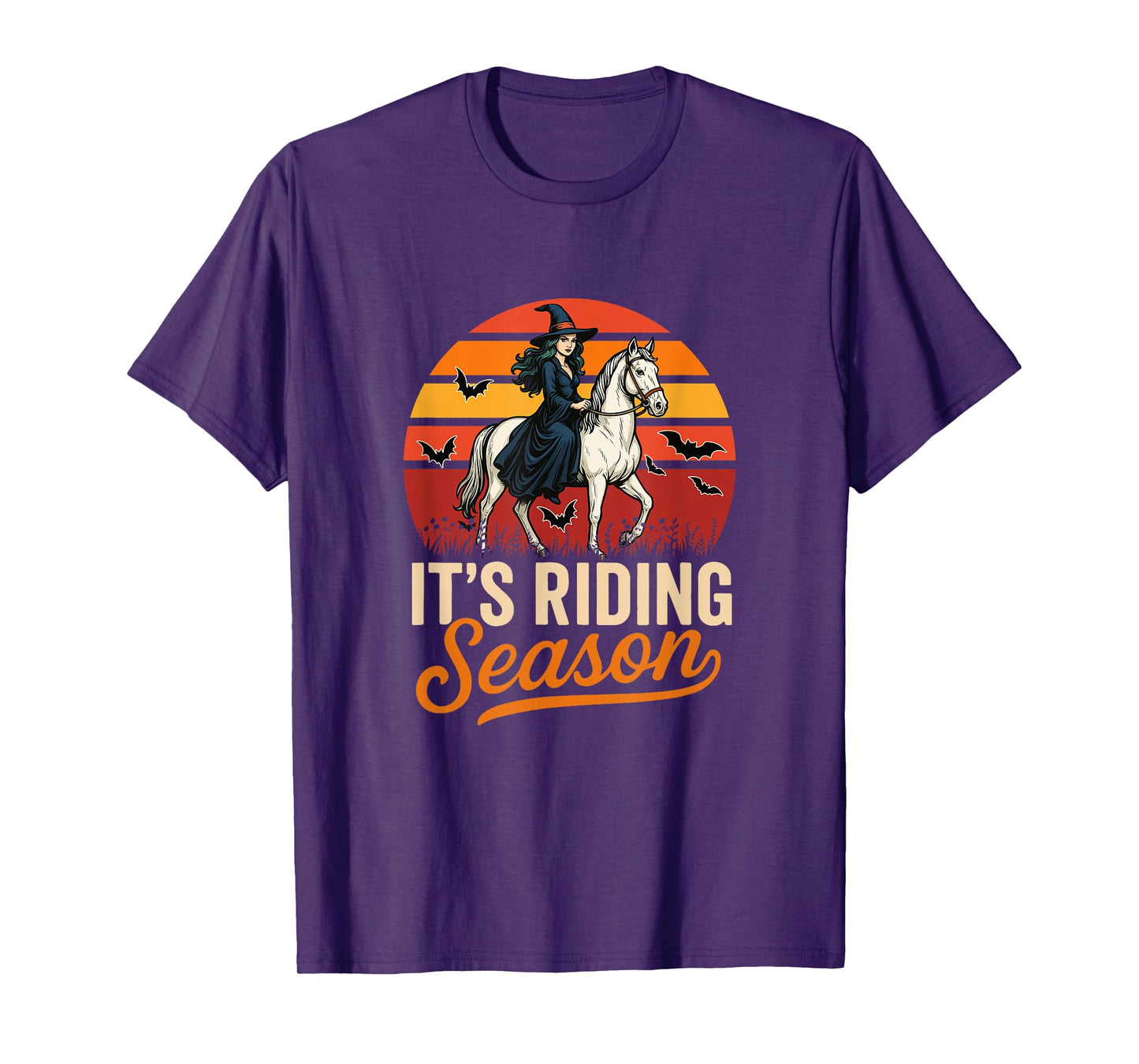Vintage It's Riding Funny Season Halloween Witch On Horse T-Shirt