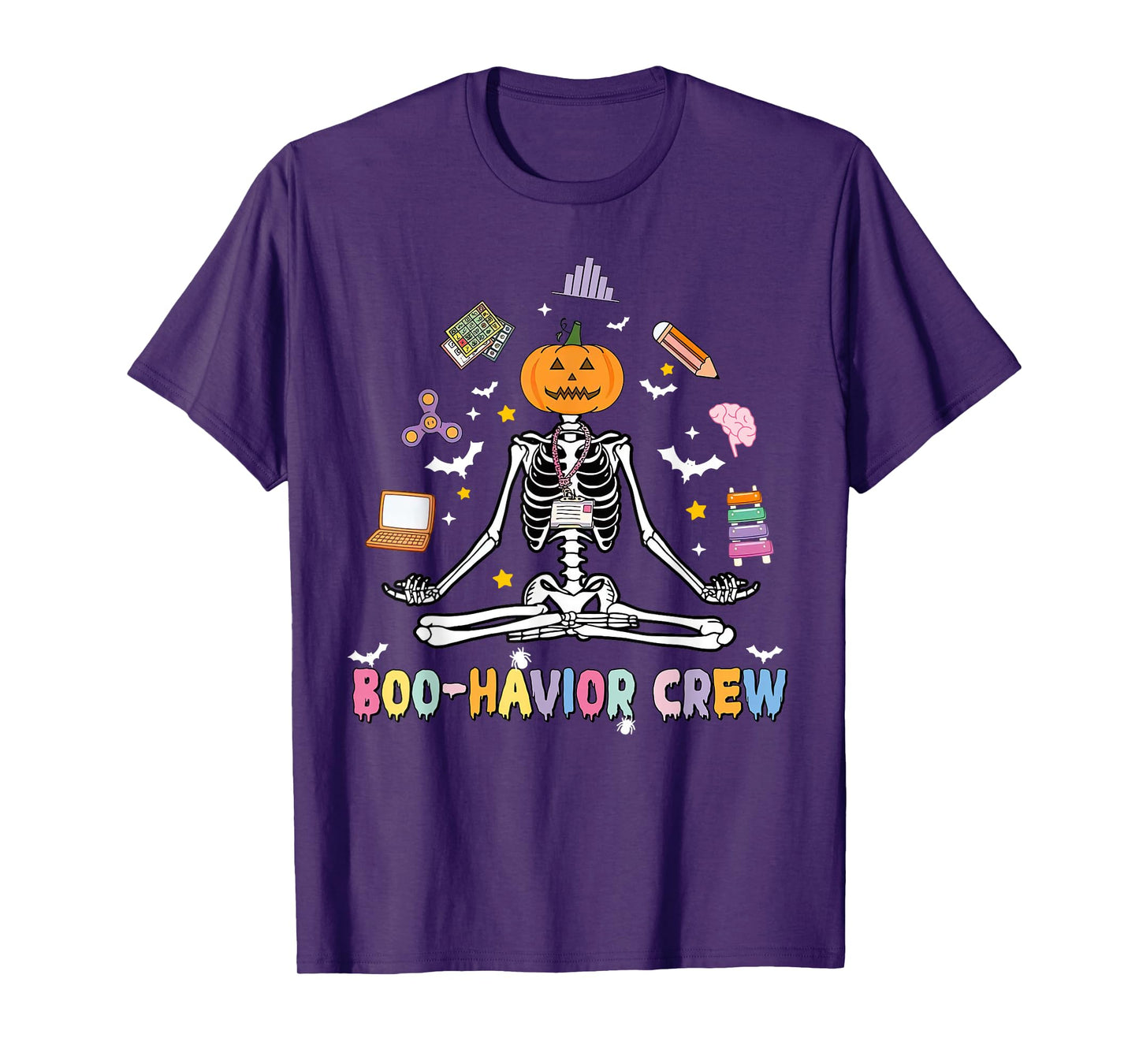 Boo-Havior Crew Yoga Skeleton ABA Behavior Analyst Halloween T-Shirt