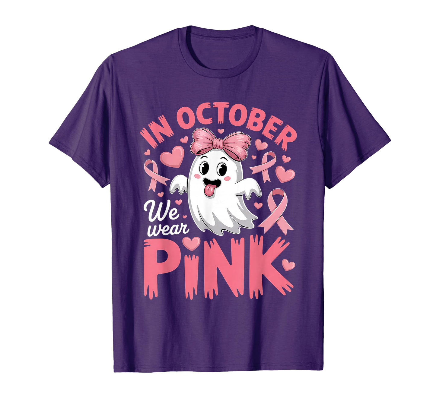 Halloween Girls Breast Cancer Women in October We Wear Pink T-Shirt