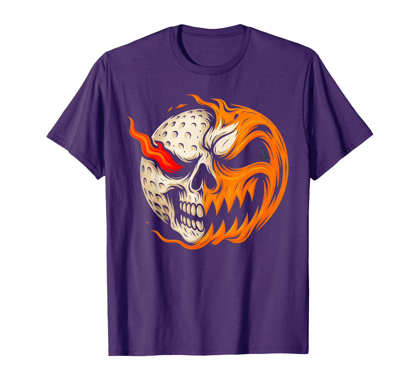 Pumpkin Skull Skeleton Spooky Golf Ball Player Halloween T-Shirt
