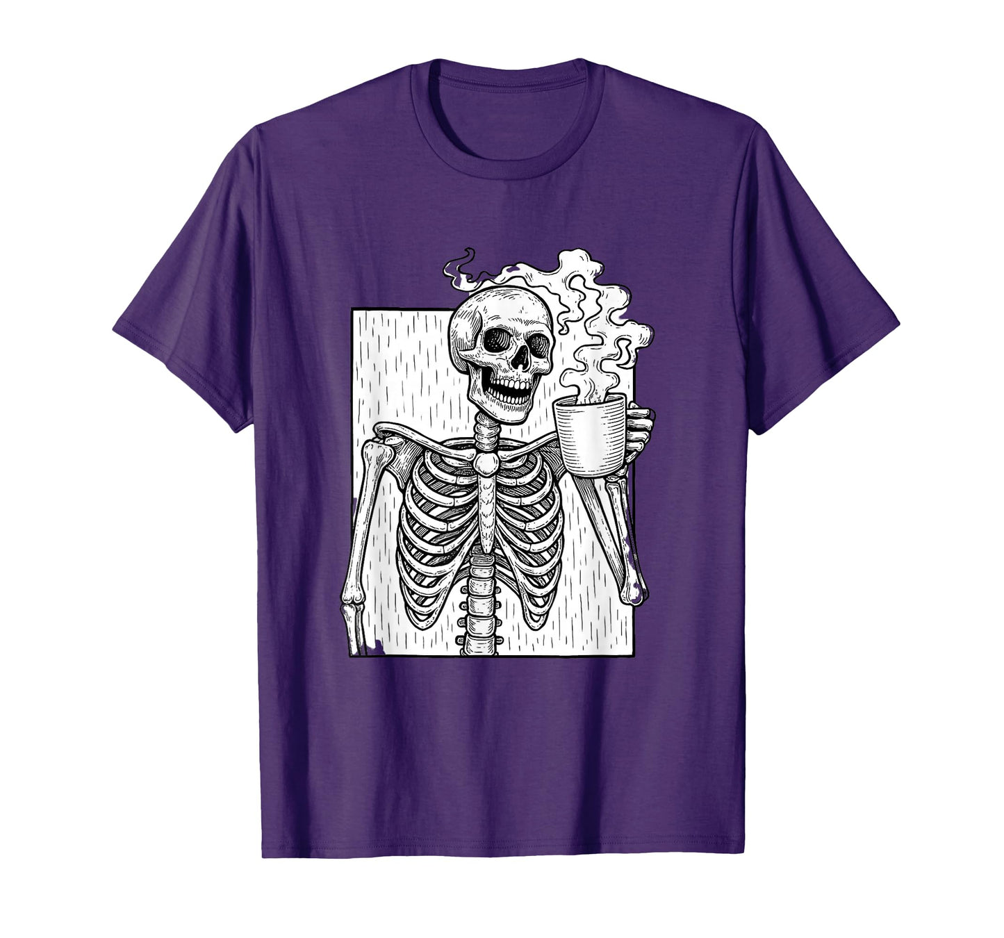 Coffee Drinking Skeleton Skull Halloween T-Shirt