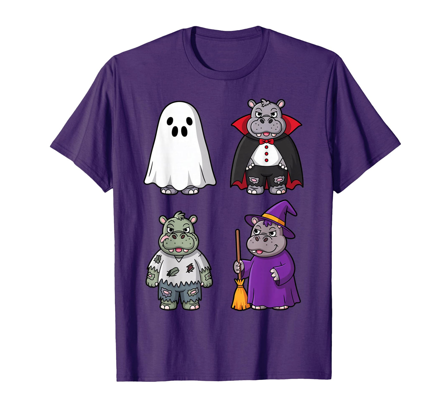 Funny Hippo Ghost Witch Zombie Halloween Costume Boys Girls T-Shirt