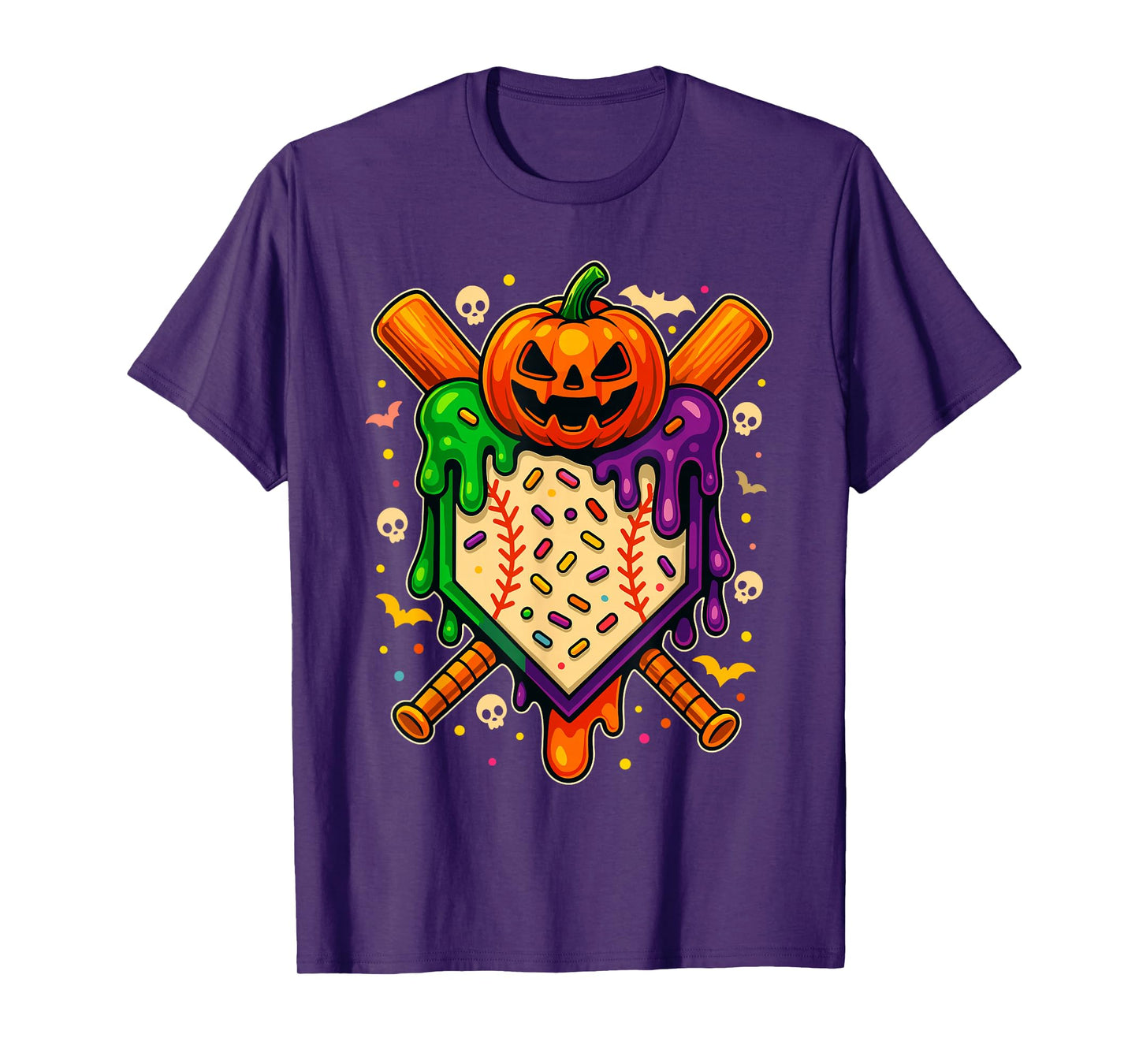 Funny Baseball Drip Ice Cream Drip Halloween Baseball Lovers T-Shirt