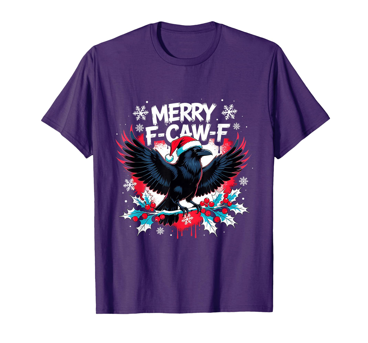 Merry F-Caw-F Raven Funny Christmas Holiday Cool Meme T-Shirt