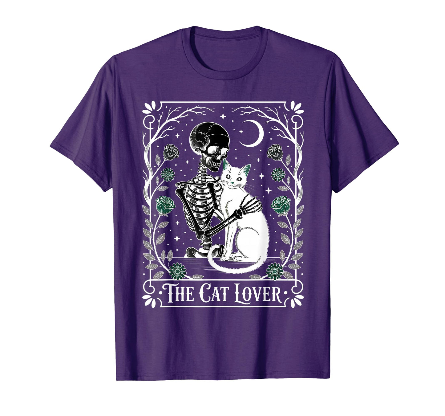 The Cat Lover Skeleton Tarot Design with Roses T-Shirt