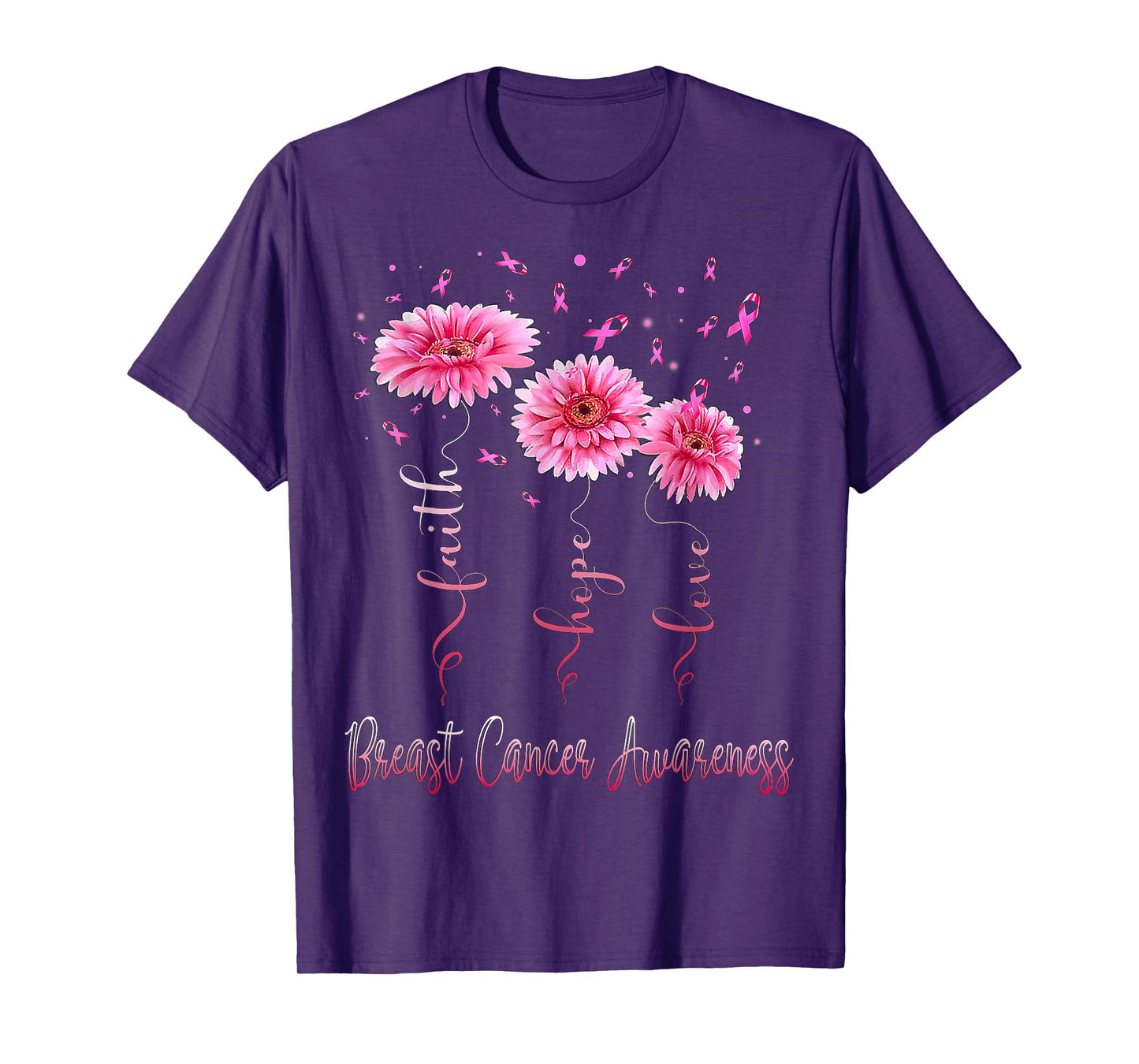 Faith Hope Love Pink Daisy Flower Breast Cancer Awareness T-Shirt