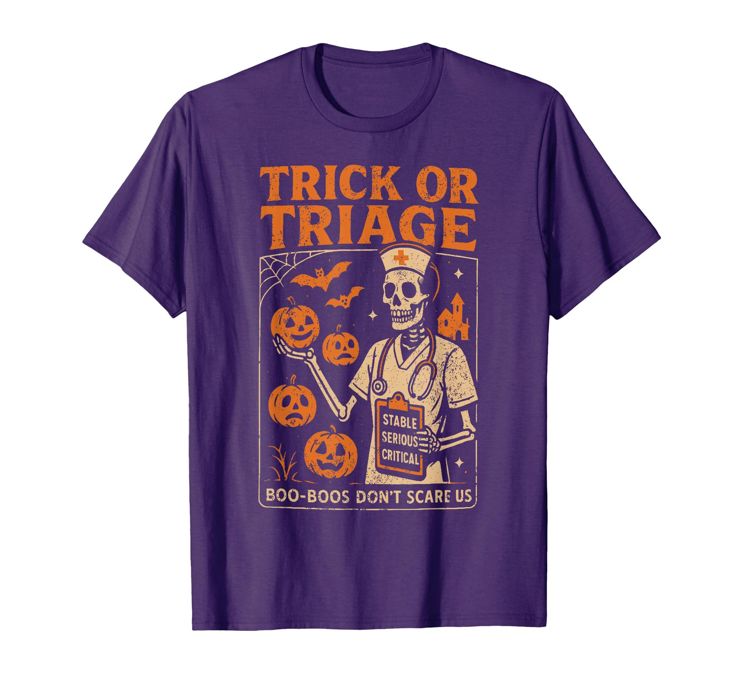 Trick or Triage Skeleton Pumpkin Nurse Halloween Costume T-Shirt