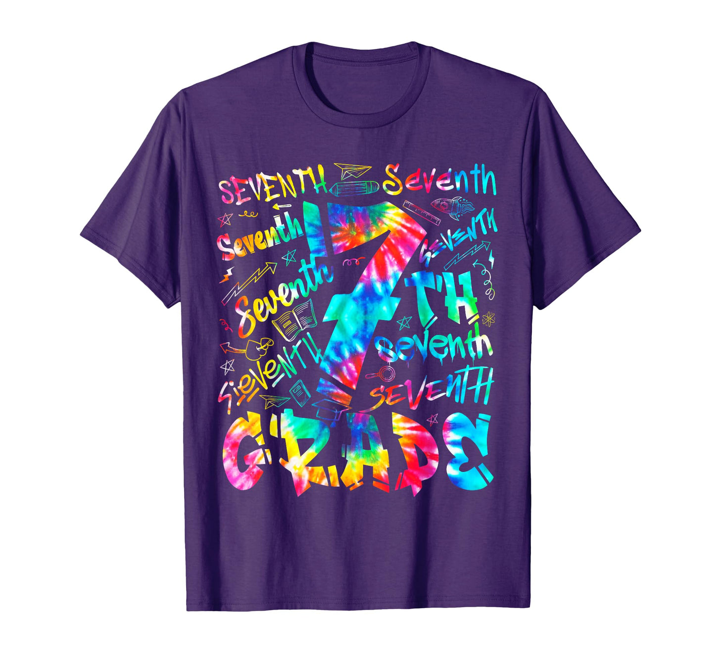 Back To School Seventh 7th Grade Tie Dye Typography Teacher T-Shirt