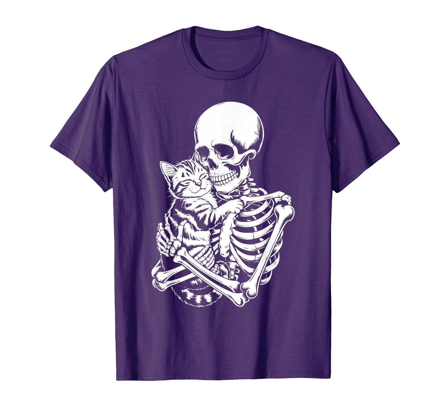Skeleton Hugging Cat Halloween Cats Lovers Men Women Mom Dad T-Shirt