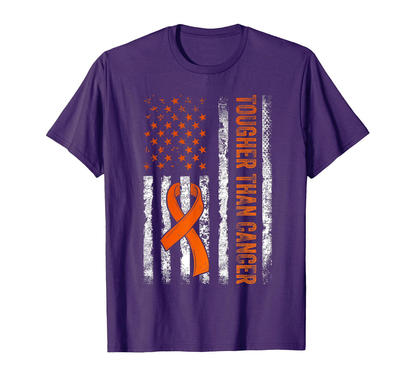 Tougher Than Cancer Leukemia Awareness Us Flag Orange Ribbon T-Shirt