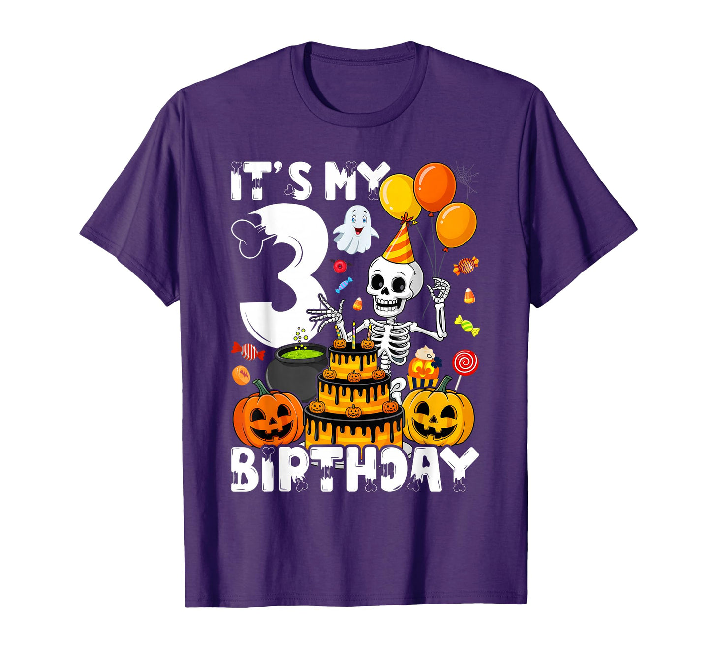Kids Boo It's My 3rd Birthday Halloween Skeleton 3 Years Old T-Shirt