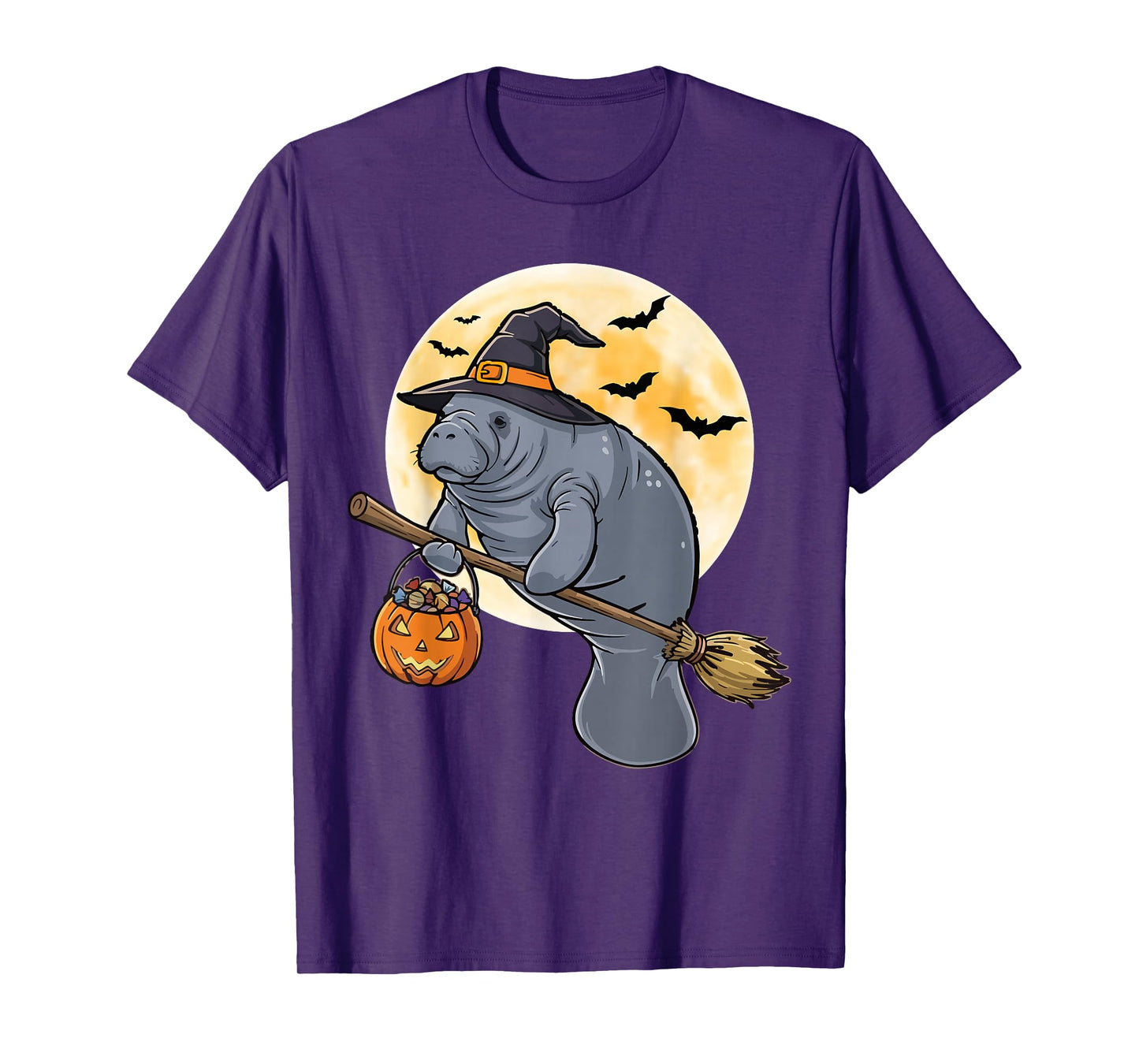 Manatee Witch Hat Pumpkin Halloween Costume Men Women Kids T-Shirt