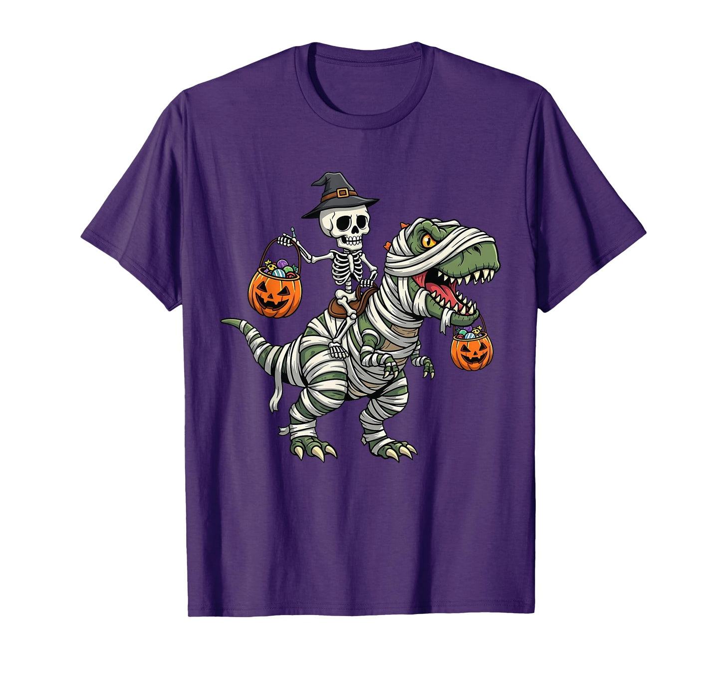Mummy Skeleton Riding Dinosaur T Rex Kids Boys Men Halloween T-Shirt