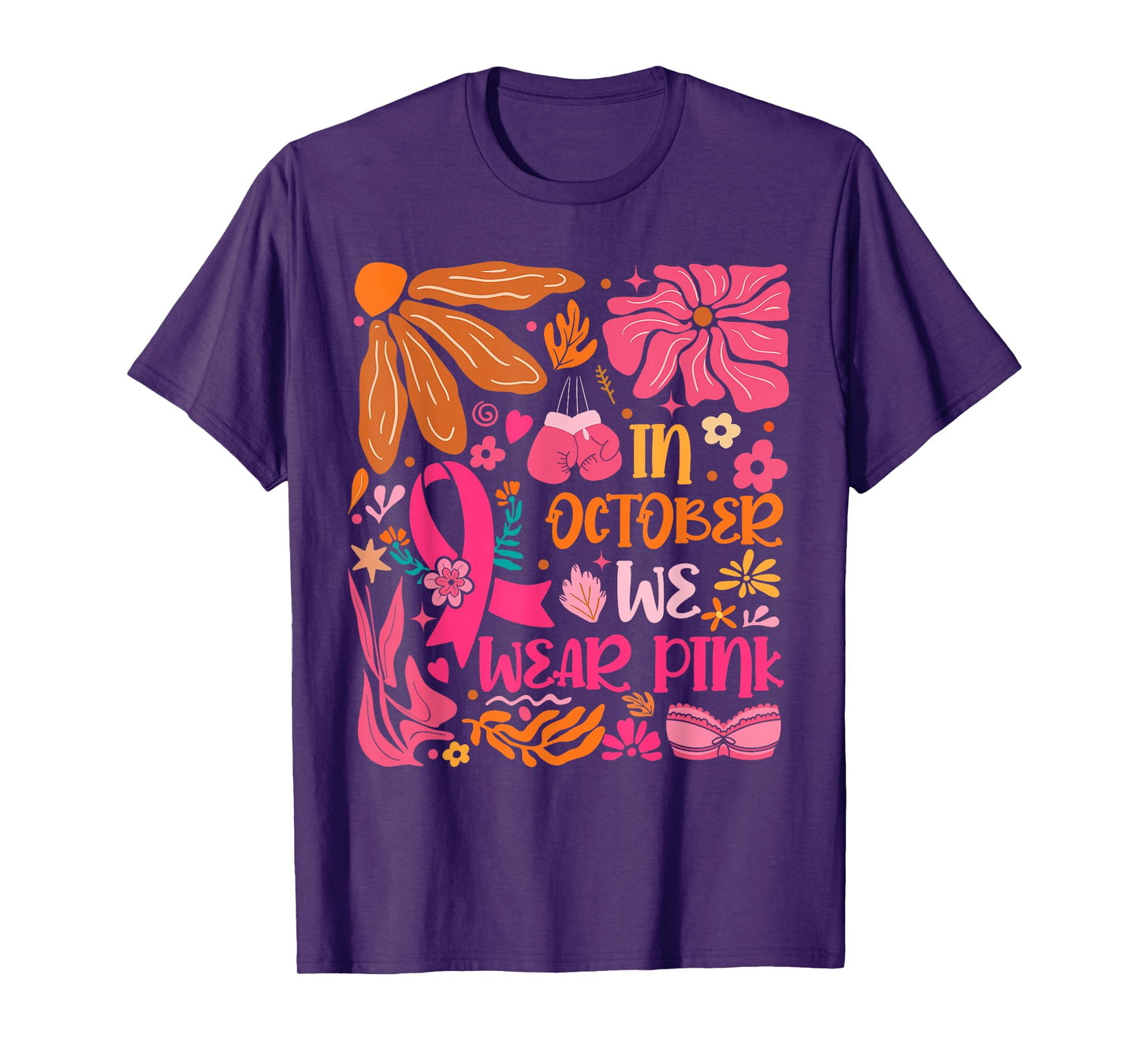 In October We Wear Pink Boho Floral In October Month T-Shirt